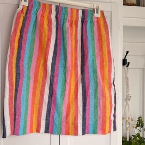 J Crew Spring Linen Colorful Striped Skirt Elastic Waist size M